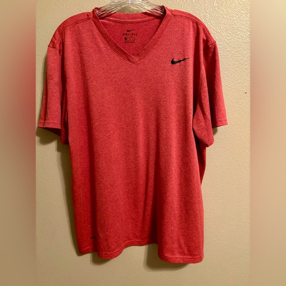 NIKE Dri-Fit Men's‎ Heather Orange Short Sleeve V-Neck Activewear Shirt Size XL - Picture 1 of 9